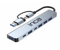 INCA IUTP-7T USB/Type-C Hub X5 USB 3.0 + 2 Type-C Aluminyum Kasa ÇOKLAYICI  - 1